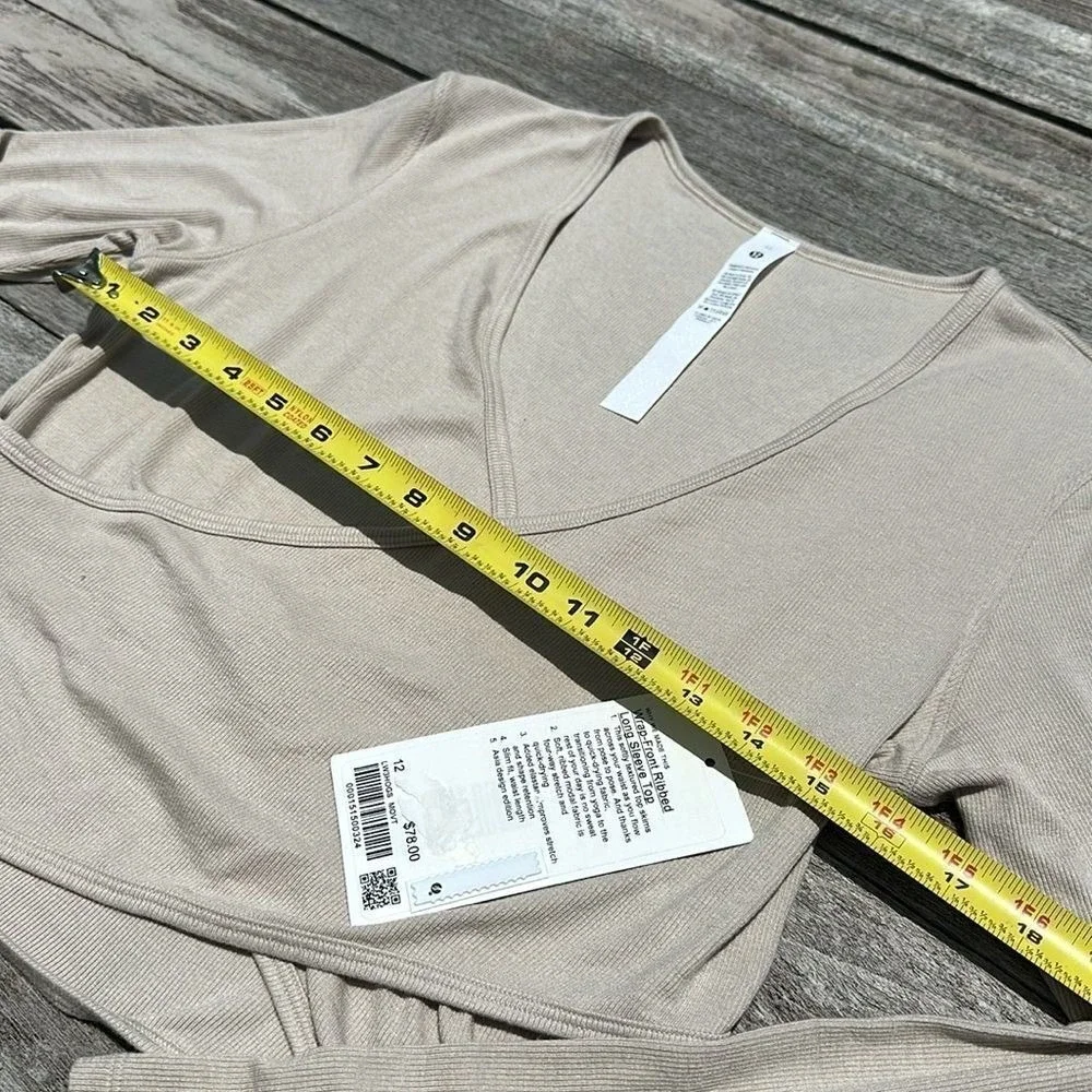 Lululemon Wrap-Front Ribbed Long Sleeve Top Mojave Tan‎ NWT WOMENS SIZE 12